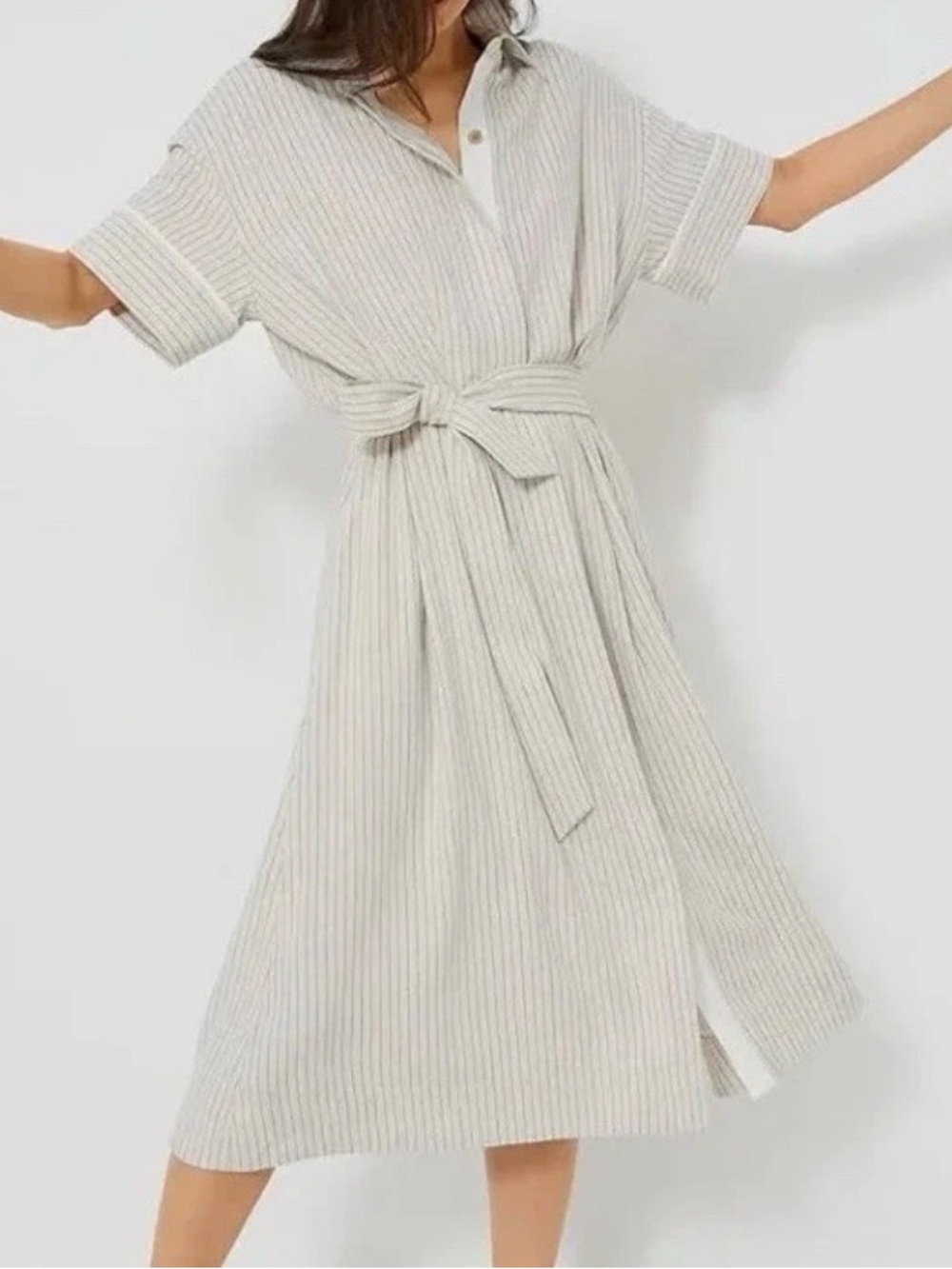 Tuckernuck Cream-Striped Midi Shirt Dress